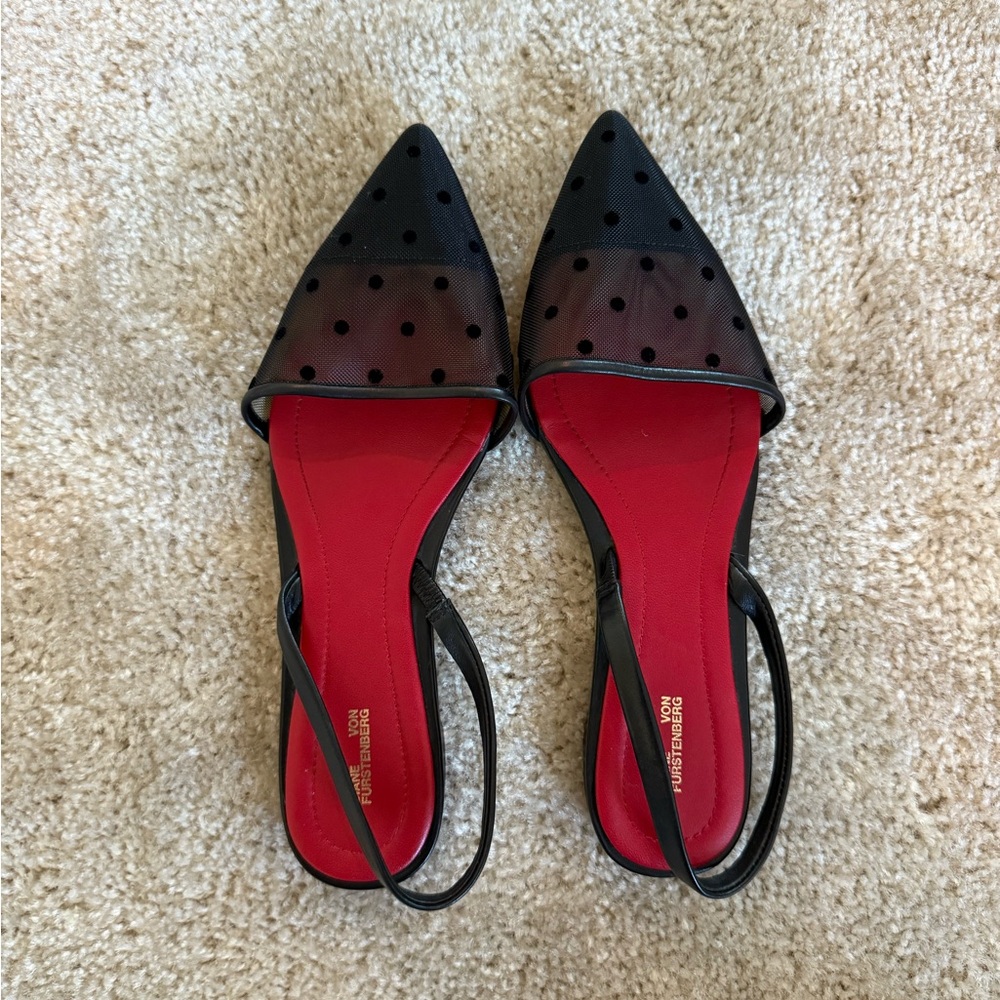 diane von furstenberg Red and Black Slingback Flats